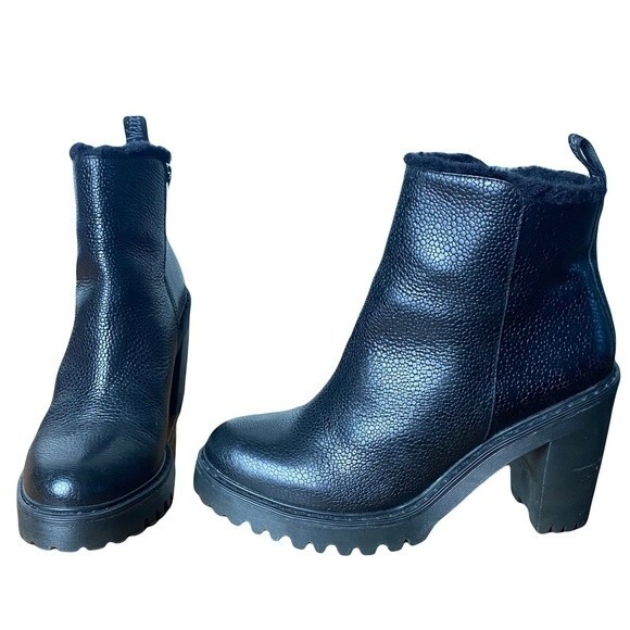 Dr. Martens Magdalena Black Heeled Boot Fleece Lined Zipper Chunky Heel Size 11 - Picture 3 of 16